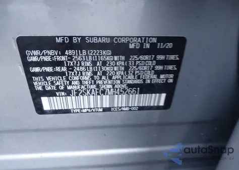 2021 Subaru Forester Premium из США, поврежденный, VIN JF2SKAFC7MH452661